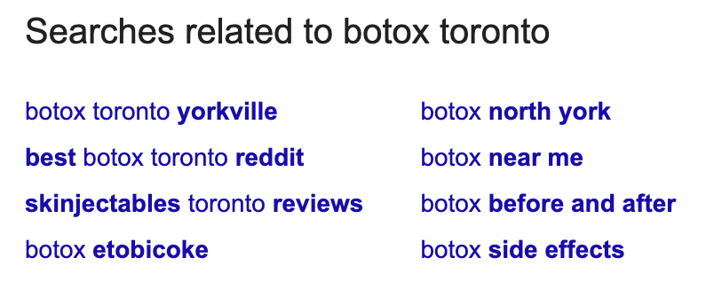 Botox questions direct in Google search