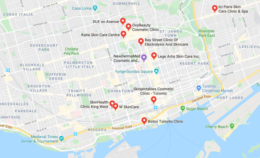 Google maps for skin care clinics in toronto