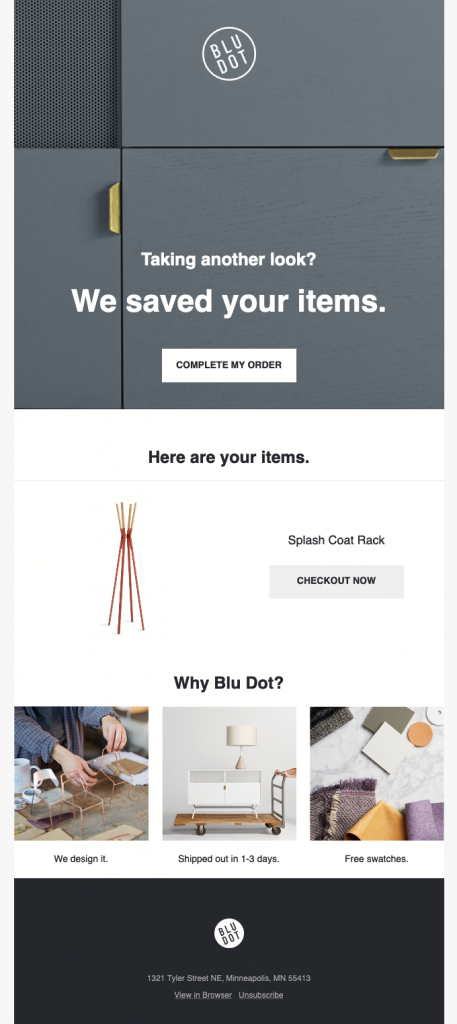 Cart abandoned email example