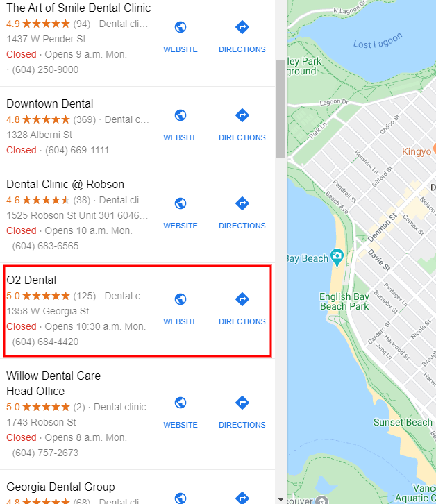 Dental clinic near me on Google maps