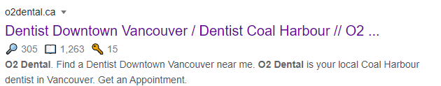 Meta title and description tag for O2 Dental
