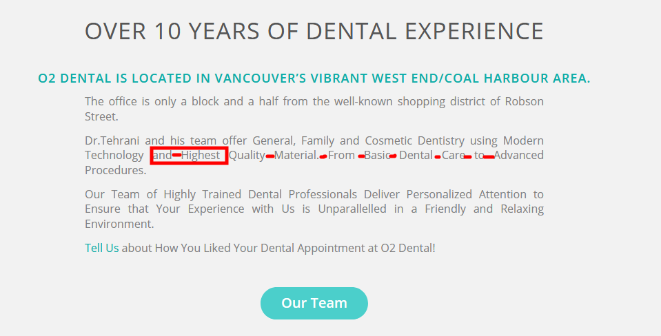 line spacing of O2 Dental