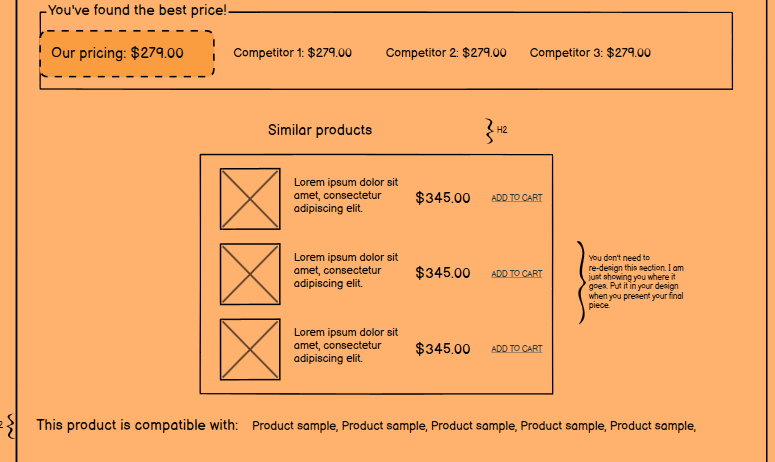 Competitor pricing on product page template