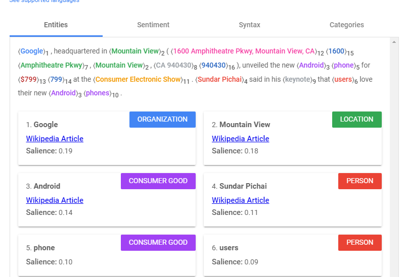 Google NLP example