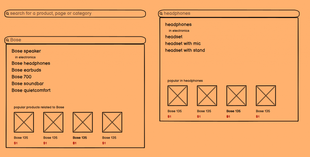 Different search wireframes