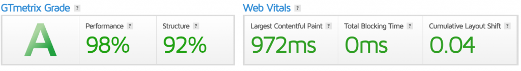 Website speed scores updates for first project