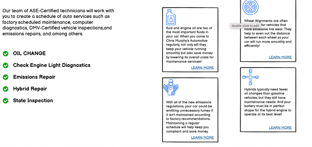 Auto mechanic service page wireframe