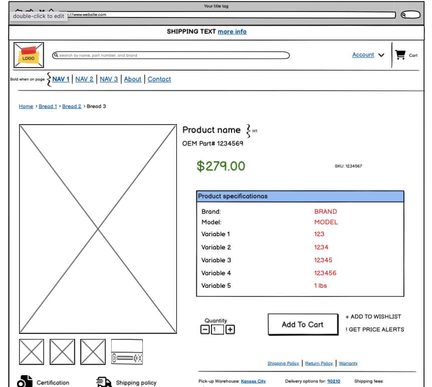 product page wireframe